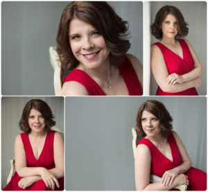 Women in red dress photographed in a Sudbury studio